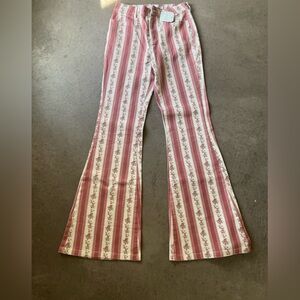 Altar'd State Pink and Cream Floral flare Pants